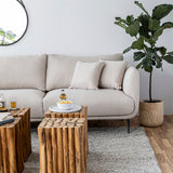 Lyric Sectional boasts generously cushioned arms, back, and seats. Upholstered in a stunning neutral-colored polyester fabric, this sectional is designed for stylish relaxation. The contemporary touch of modern black metal legs adds an elegant flair to the overall design. With ample seating, the Lyric Sectional seamlessly integrates into your living or entertainment rooms, becoming a focal point of your home decor.