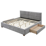 4. "Modern King Platform Bed with Drawers - Emilio 78" in Light Grey adds functionality to your space"