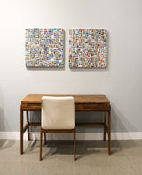 6. "Contemporary Remix Writing Desk with minimalist style and integrated power outlets"