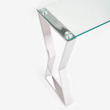 3. "Modern Noa Console Table with tempered glass top"