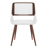 4. "White Faux Leather and Walnut Metal and Wood Dining Chair - Versatile and Easy to Clean"