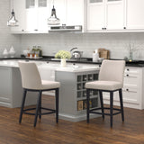 2. "Beige Fabric and Black Counter Stools - Set of 2 for modern kitchen or bar"