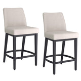 7. "Beige Fabric and Black Counter Stools - Medium height seating for kitchen islands"