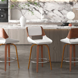 2. "White Faux Leather and Walnut Counter Stool - Perfect addition to any modern kitchen or bar area"