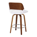 3. "Swivel Counter Stool in White Faux Leather and Walnut - Comfortable and versatile seating solution"