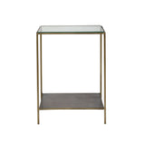 2. "Modern Venus Side Table featuring a durable glass top and metal frame"