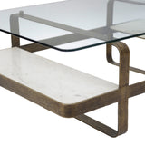 6. "Translucent coffee table with tempered glass top and chrome accents"