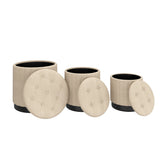 3. "Versatile Round Storage Ottoman Set - Beige and Black Design"