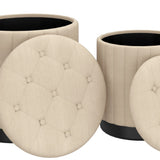 5. "Space-saving Beige and Black Storage Ottoman Set - Stylish Organization"