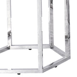 7. "Silver Fleur Accent Table with a compact size for small spaces"