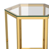 3. "Medium-sized Fleur Accent Table in Gold with ornate detailing"