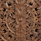 6. "Rustic sideboard with hand-carved wood paneling"