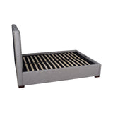 2. "Dovetail Grey Linen Queen Bed with built-in storage drawers"