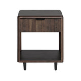 2. "Modern Lineo Nightstand - Burnt Oak with sleek design and ample storage"