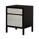 1. "Rattan filing cabinet in ebony finish for stylish office organization"