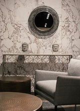 8. "Contemporary Regal Console Table with Geometric Design and Marble Top"