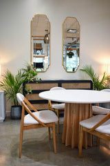 7. "Versatile Sculpture Dining Table suitable for various interior styles"