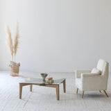 3. "Elegant Cosimo Coffee Table with a smooth glass top and metal frame"