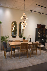 7. Natural frame cane dining chair with oyster linen upholstery for added comfort