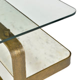 5. "Translucent glass coffee table with sturdy metal frame"