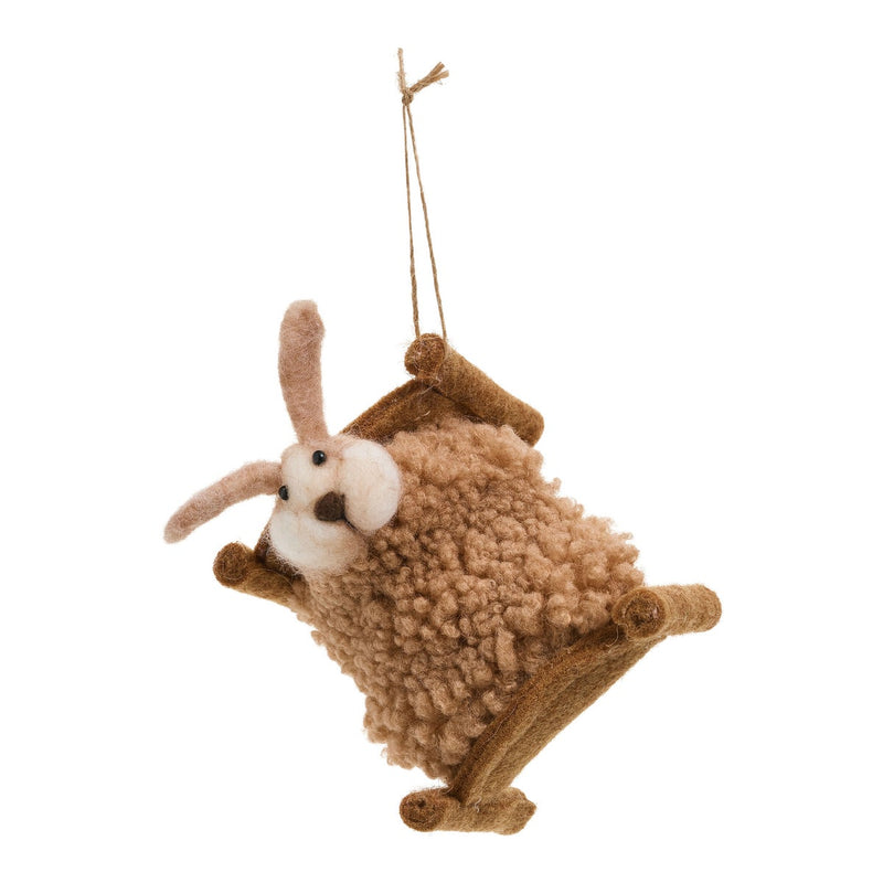 Decorative Holiday Ornament: Wool Sleeping Rabbit