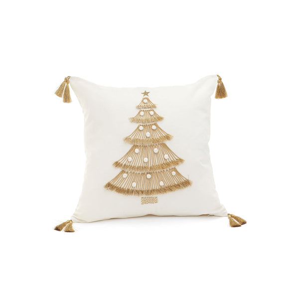 Christmas Cusion with Embroidered Tree in Gold