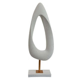 abstract vertical elliptical sculpture with textured white finish