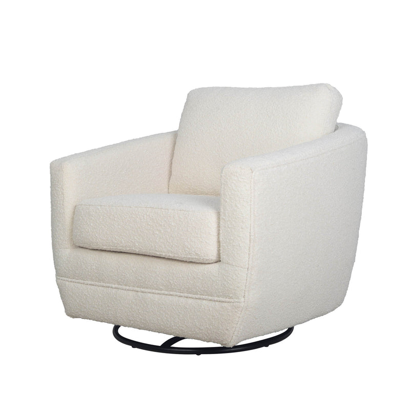 Baltimo Swivel Glider upholstered in boucle fabric for a textured, timeless look, this glider offers a smooth, 360-degree swivel and a gentle gliding motion for total relaxation. Perfect for the nursery or living room, this swivel glider is designed to last.