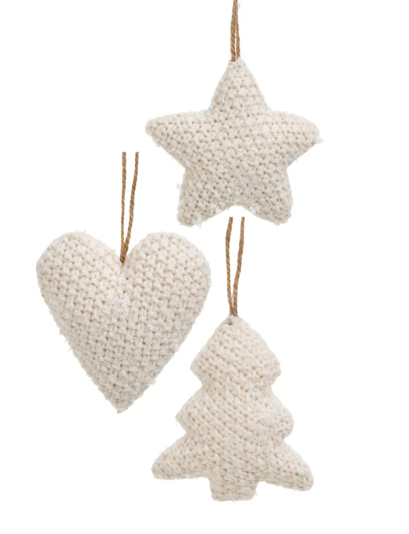 Knit Ornament set of 3 ~ Tree, Star, Heart