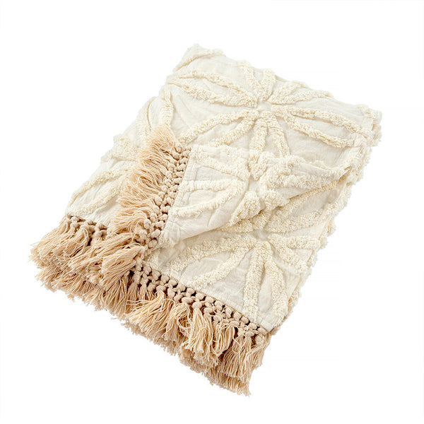 Crafted from cotton and featuring a tufted floral pattern, the Tufted Lola Throw is an ideal accent piece to add character and texture to your home. Complete with hand-braided tassels, drape it over your sofa or armchair for a tasteful finishing touch. ivory colour