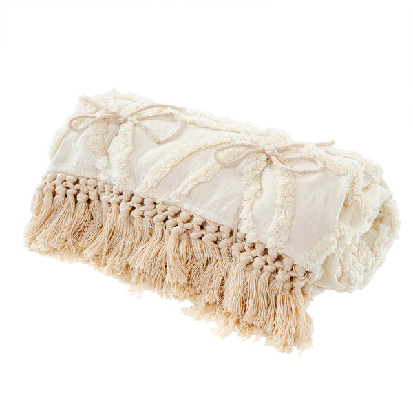 Crafted from cotton and featuring a tufted floral pattern, the Tufted Lola Throw is an ideal accent piece to add character and texture to your home. Complete with hand-braided tassels, drape it over your sofa or armchair for a tasteful finishing touch. ivory colour