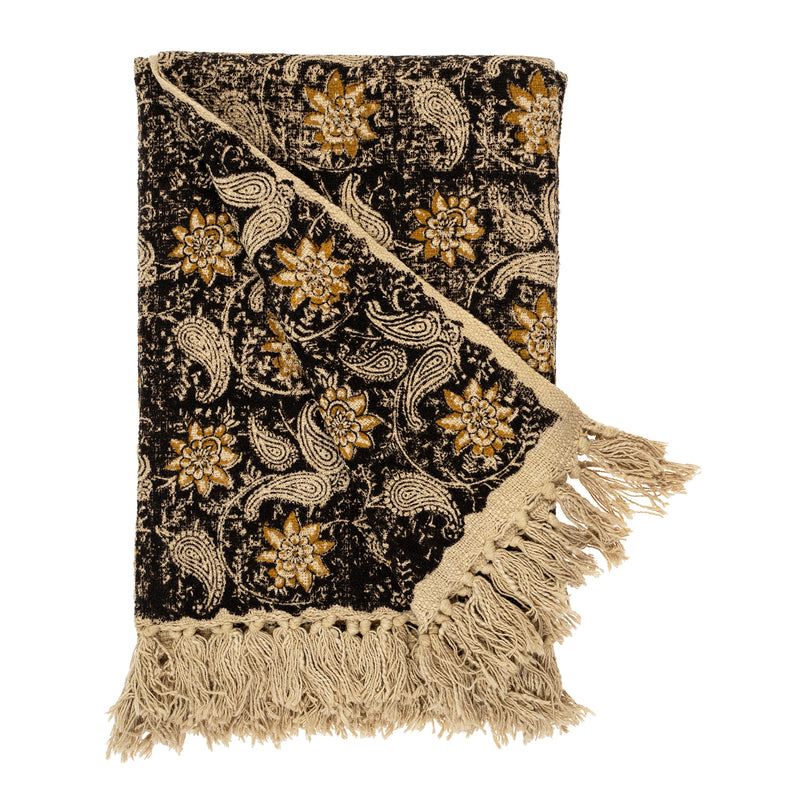 The vintage Meredith Block Print Throw comes alive with printed florals and tasseled edgings, evoking a feeling of collecting flowers on a winter walk. With the feel of an heirloom collectable, drape it over the arm of your sofa or favourite reading chair to add beautiful visual texture.