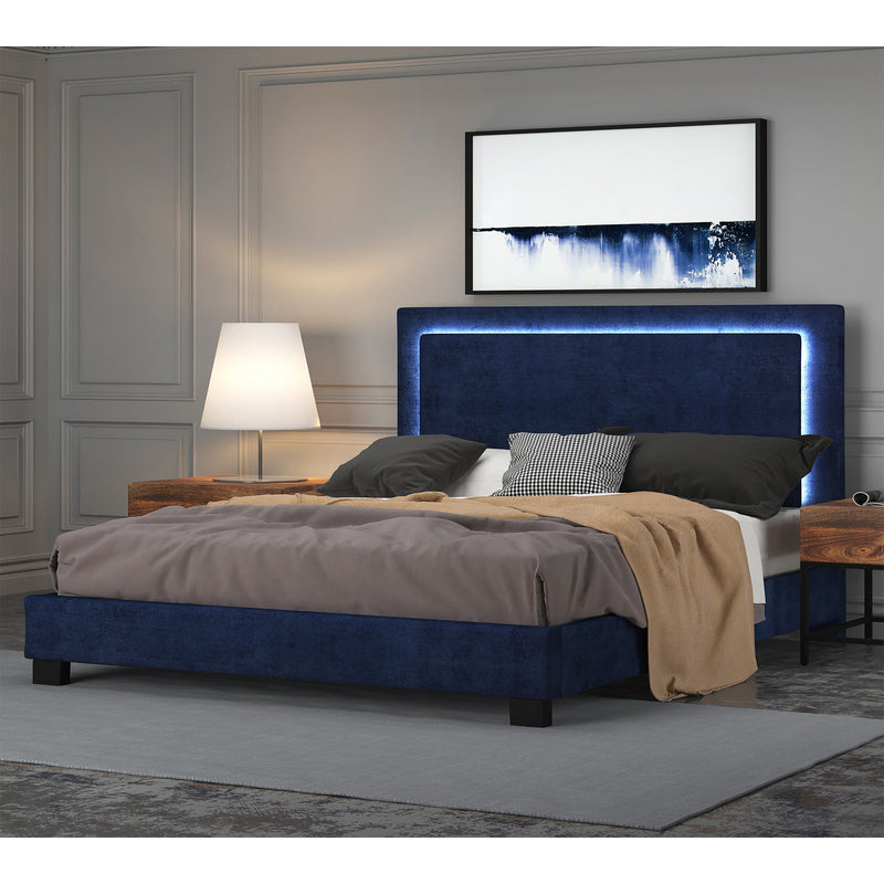 2. "Blue King Platform Bed with Light - Lumina 78" - Enhance your bedroom decor"