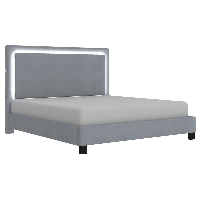 1. "Lumina 78" King Platform Bed with Light in Grey - Sleek and modern design"