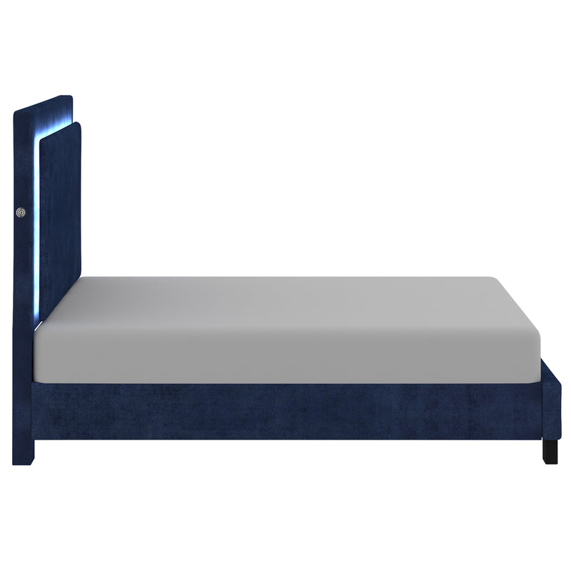 3. "Lumina 60" Queen Platform Bed in Blue - Illuminated headboard for a cozy ambiance"