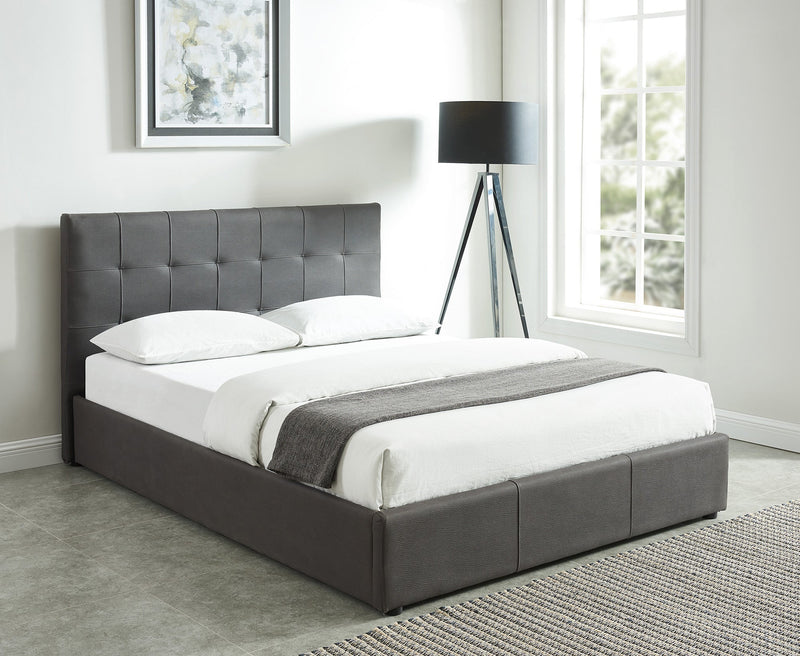 2. "Grey Queen Platform Bed with Storage - Stylish and Space-Saving Solution"