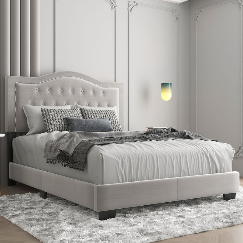 2. "Light Grey Double Bed - Enhance your bedroom with the Pixie 54" design"