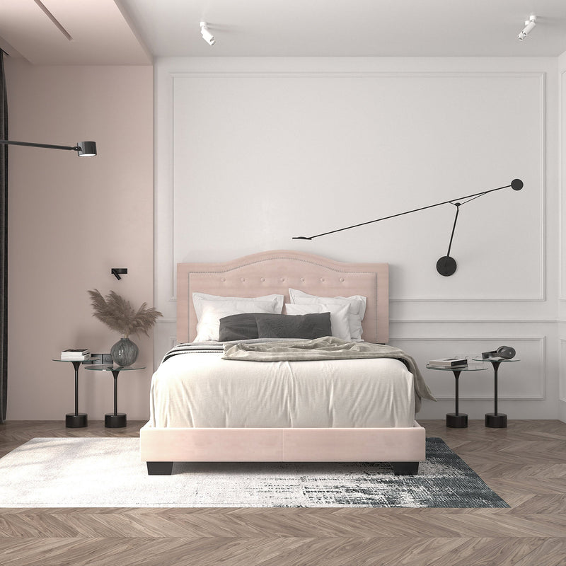 2. "Blush Pink Queen Bed - Create a Serene and Romantic Atmosphere in Your Bedroom"