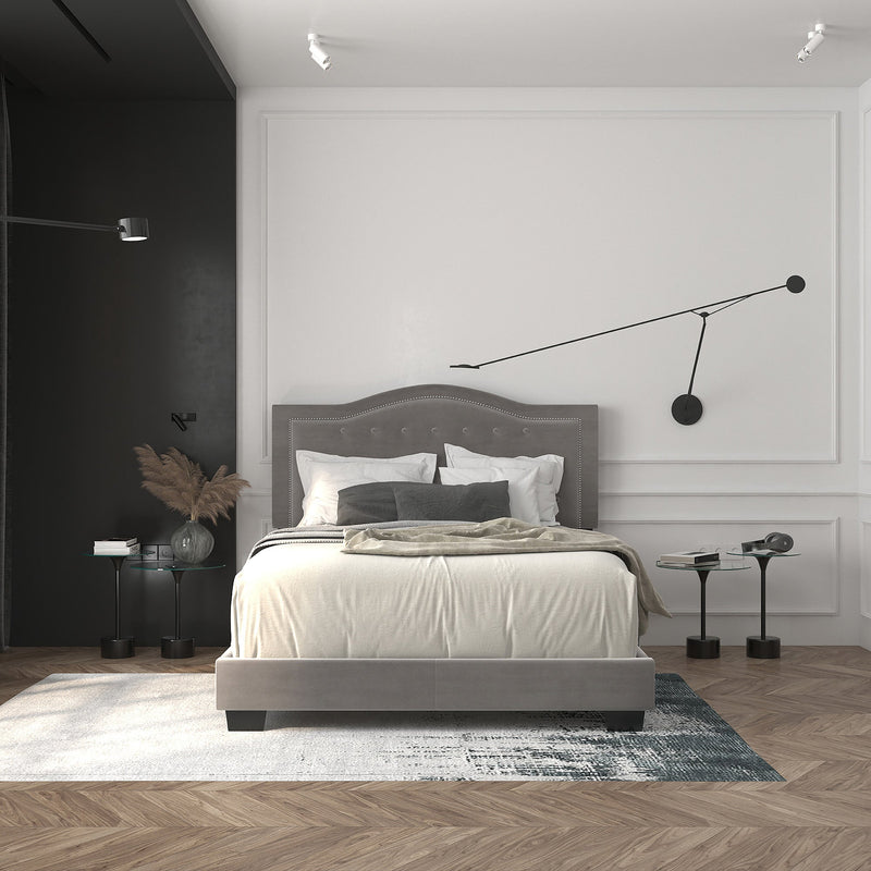 2. "Light Grey Queen Bed - Stylish and comfortable sleeping solution"