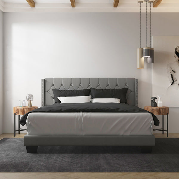 2. "Light Grey King Bed - Stylish and comfortable"