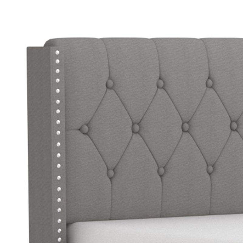 4. "Light Grey King Bed - Enhance your bedroom decor"