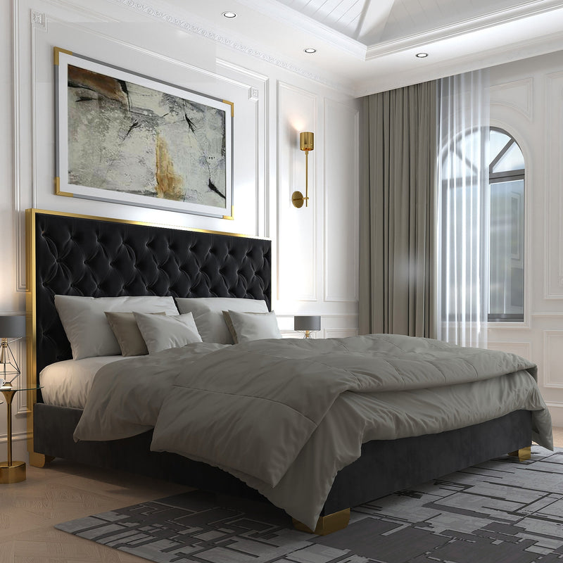 2. "Black and Gold King Bed - Enhance Your Bedroom with Lucille 78" King Bed"