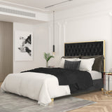 2. "Black and Gold Queen Bed - Stylish and sophisticated addition to your bedroom"