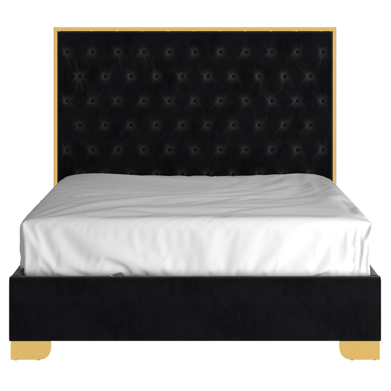 4. "Queen Bed in Black and Gold - Enhance your bedroom decor with this stunning piece"
