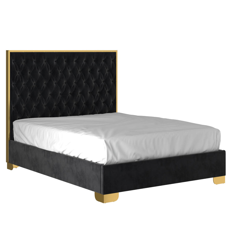1. "Lucille 60" Queen Bed in Black and Gold - Elegant and luxurious bedroom furniture"