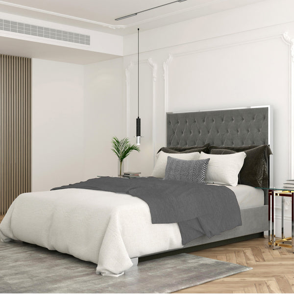2. "Queen Size Bed in Grey and Silver - Luxurious and Comfortable Sleeping Solution"