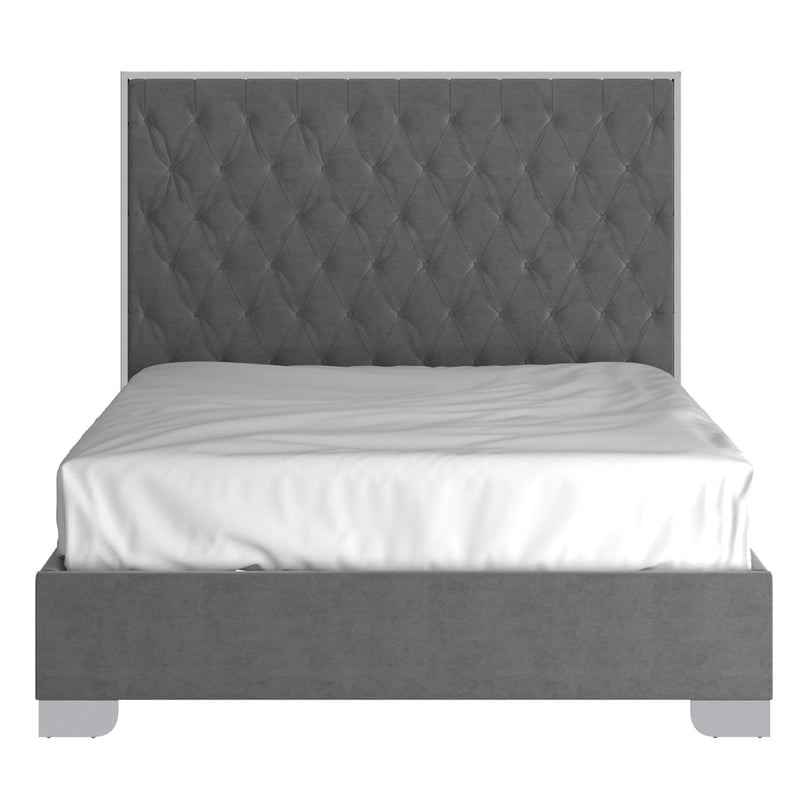 4. "Grey and Silver Queen Bed - Enhance Your Bedroom Décor with Lucille 60" Bed"