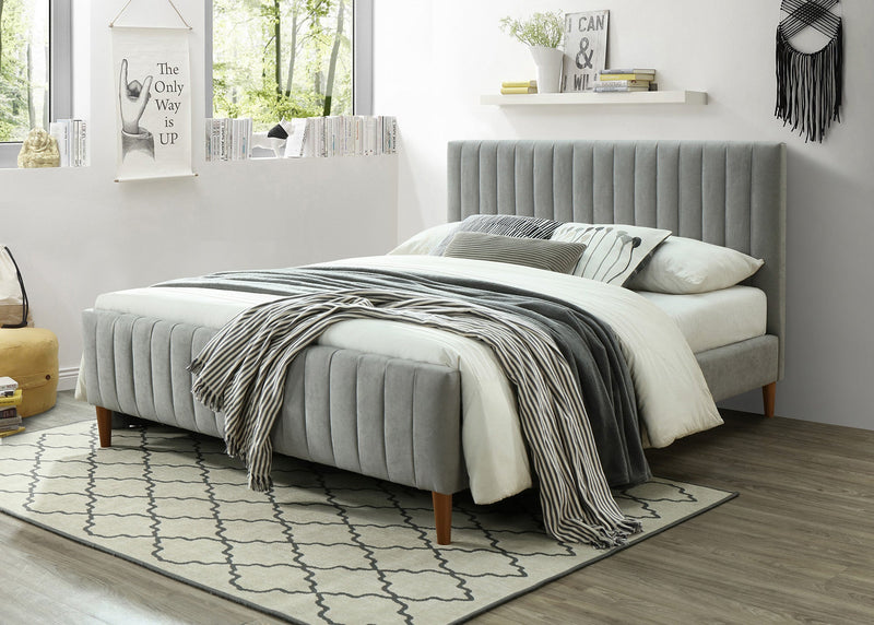 2. "Light Grey Queen Platform Bed - Stylish and comfortable sleeping solution"