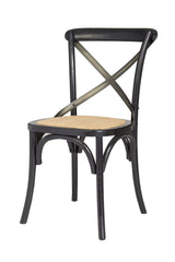 1. Cross Back Chair with Natural Brown Rattan Seat - Black