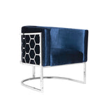 1. "Blue velvet honeycomb chair with comfortable seating"
